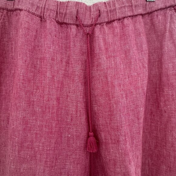 Talbots Pants Womens 12 Pink Linen Cropped Tassel Drawstring Resort Boho Trim‎ - Picture 2 of 13